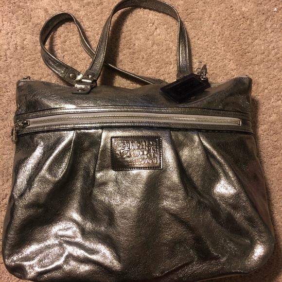 Metallic Silver Coach Purse - Picture 1 of 5